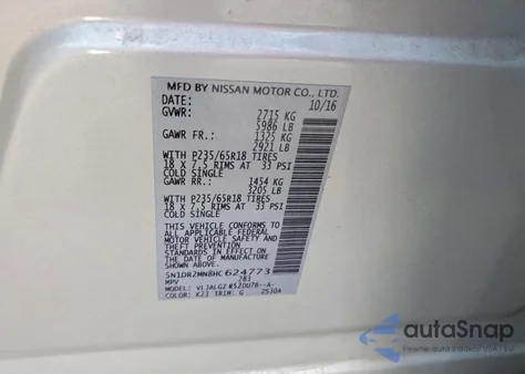 2017 Nissan Pathfinder S z USA, uszkodzony, nr VIN 5N1DR2MN8HC624773